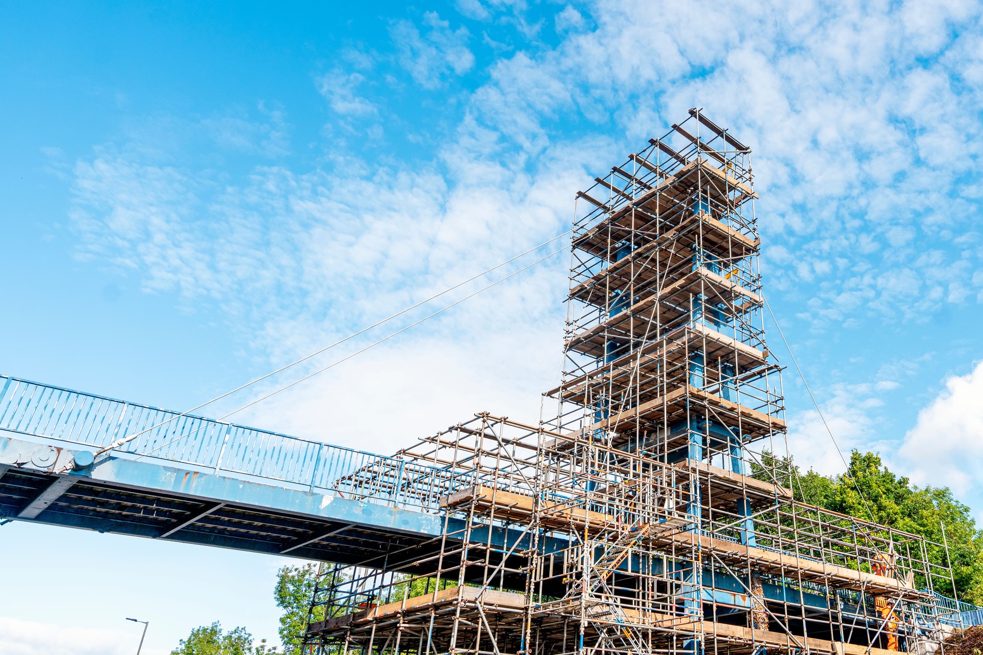 Scaffolding erected around bridge during repairing